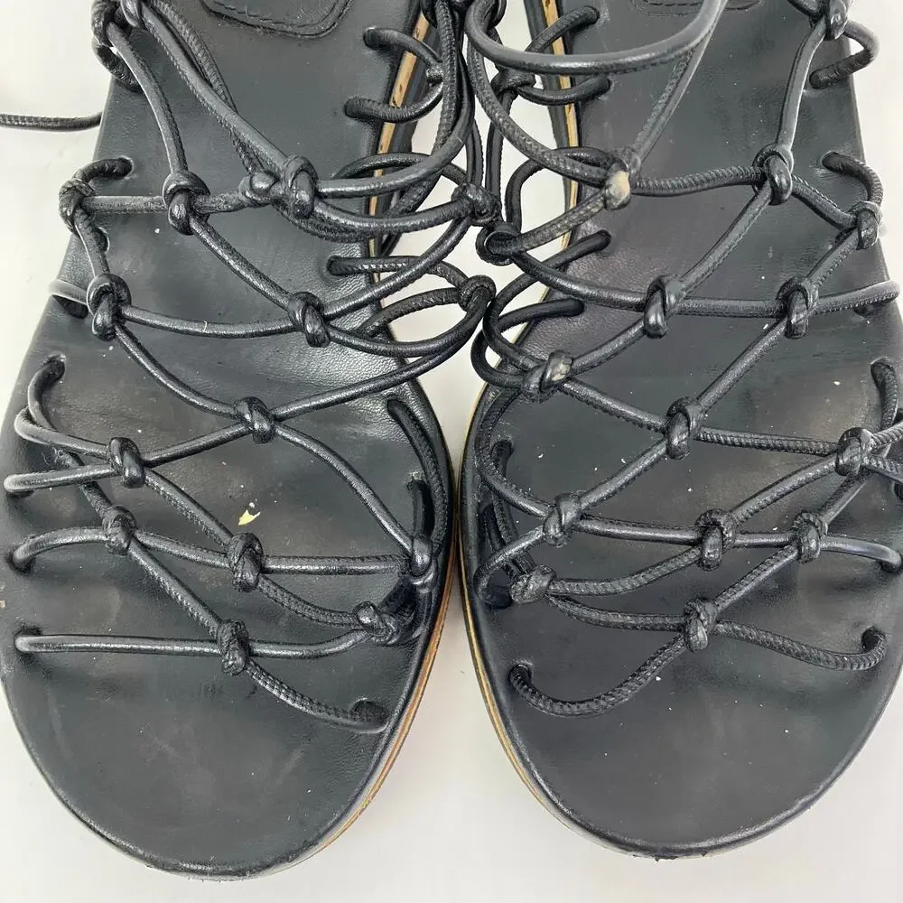 Chloé Jamie Knot Lace-up Gladiator Ankle Wrap Sandals Black Leather Platform
